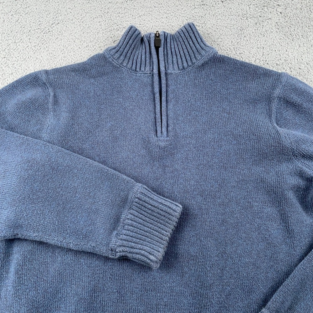 Eddie Bauer Sweater Mens Large Blue 1/4 Zip Mock Neck Cotton Knit Pullover - Picture 1 of 10